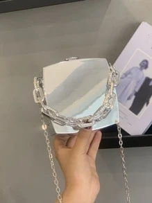Box Tasche mit Mini metallisch Kette Dekor - Silber - Übersicht 8