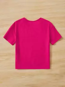 SHEIN Tween Girl Cute Cartoon Pattern Knitted Comfortable Casual Short Sleeve T-Shirt With Round Neckline