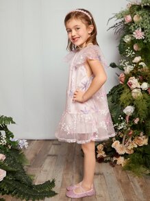 SHEIN Đầm bé gái Đề can Thêu Viên lá sen Hình học Dễ thương - Nhiều màu - Xem 4