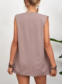 SHEIN Privé Striped Double Breasted Vest Blazer - Dusty Pink - View 2