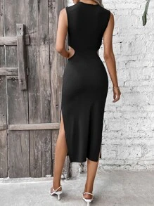 Breezaya 镂空腰部扭纹前开衩大腿连衣裙长款女装