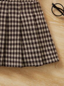 SHEIN 小女童格紋印花百褶下擺背帶半身裙