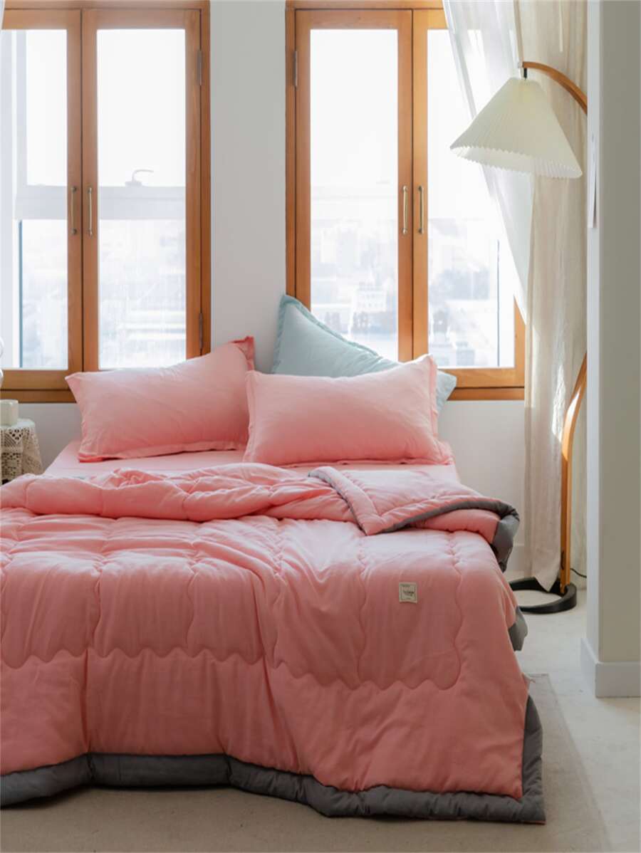 Solid Color Quilted Bedspread - Pink - View 1