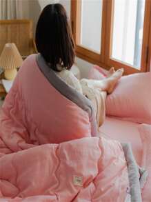 Solid Color Quilted Bedspread - Pink - View 4