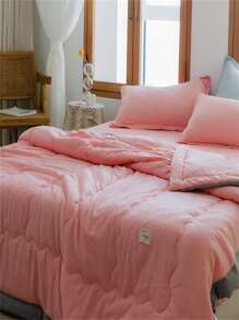 Solid Color Quilted Bedspread - Pink - View 7