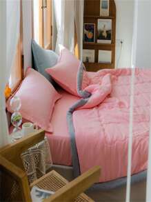 Solid Color Quilted Bedspread - Pink - View 8