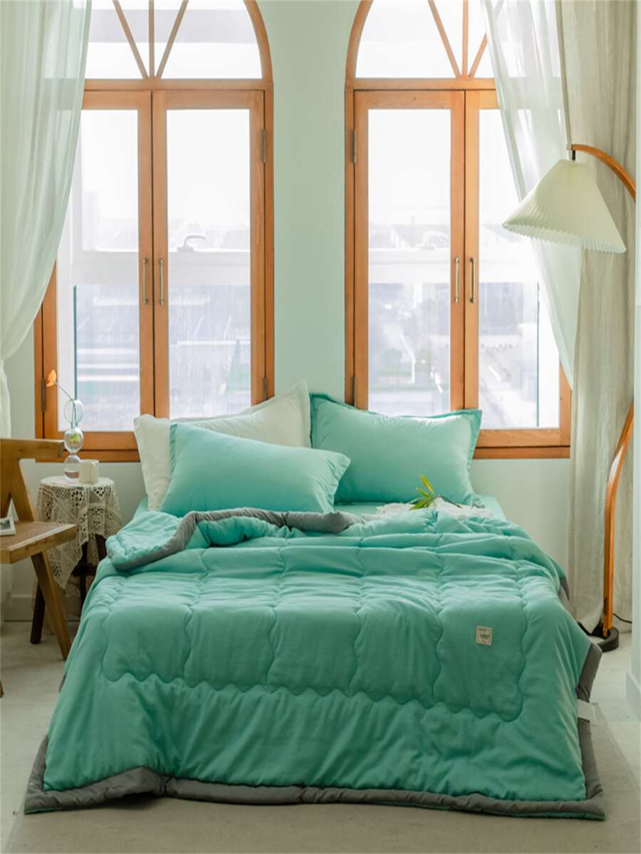 Bộ 1 Ga trải giường chần chi tiết trang trí hình chữ cái - Màu xanh Bạc hà - Xem 1