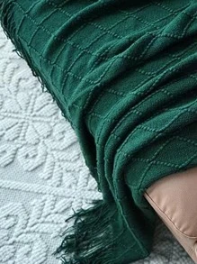 1 chiếc chăn màu trơn có viền viền viền - màu xanh lá - Xem 5