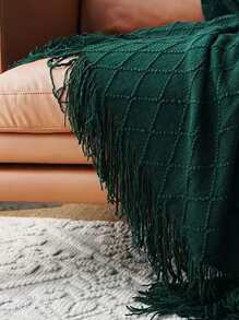 1 chiếc chăn màu trơn có viền viền viền - màu xanh lá - Xem 6