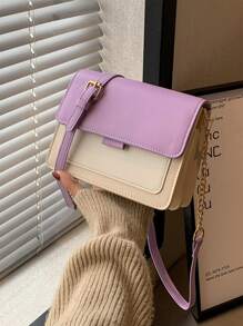 Stylish Chic Small Square Bag, Fashion Minimalist Colorblock Shoulder Bag With Chain Strap, Versatile Crossbody Bag Suitable For Young Girls, Suitable For Shopping, Dating, Formal Events, Daily Wear, Commuting - Multicolor - View 5