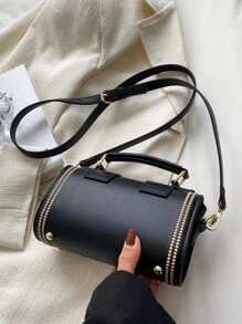 Mini Stitch Detail Twist Lock Flap Square Bag - Black - View 3