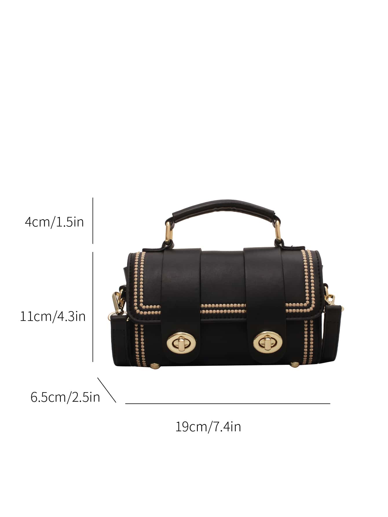 حقيبة مربعة ميني تفاصيل الغرزة قفل ملتوي رفرف