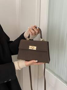 Fashionable,Minimalist,Casual,Mini Crocodile Embossed Twist Lock Flap Square Bag For Girl, Teen Girls - Brown - View 2