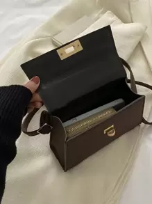 Fashionable,Minimalist,Casual,Mini Crocodile Embossed Twist Lock Flap Square Bag For Girl, Teen Girls - Brown - View 6