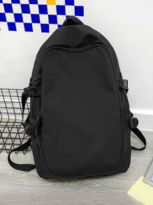Release Buckle Decor Classic Backpack - Black - View 1
