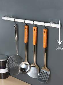 2pcs Curtain Rod Brackets Self Adhesive Drapery Hook Holders Nail Free Curtain Rod Hooks Wall Brackets Towel Rod Hooks For Bathroom Home And Hotel - Clear - View 2