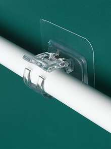 2pcs Curtain Rod Brackets Self Adhesive Drapery Hook Holders Nail Free Curtain Rod Hooks Wall Brackets Towel Rod Hooks For Bathroom Home And Hotel - Clear - View 4