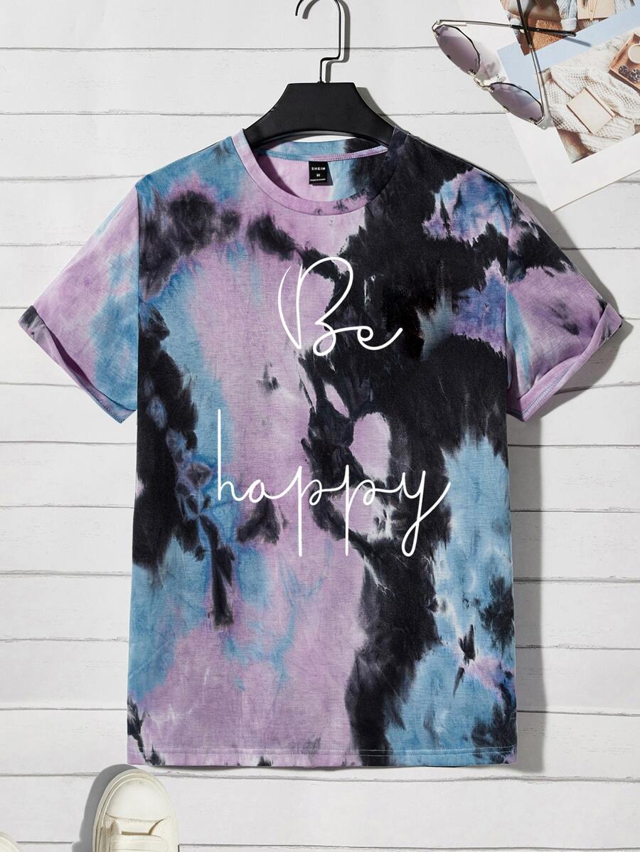 Manfinity Men Tie Dye Slogan Graphic Tee - Multicolor - View 1