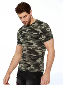 Manfinity VCAY Men Camo Print Short Sleeve Tee, For Going Out - Multicolor - View 1
