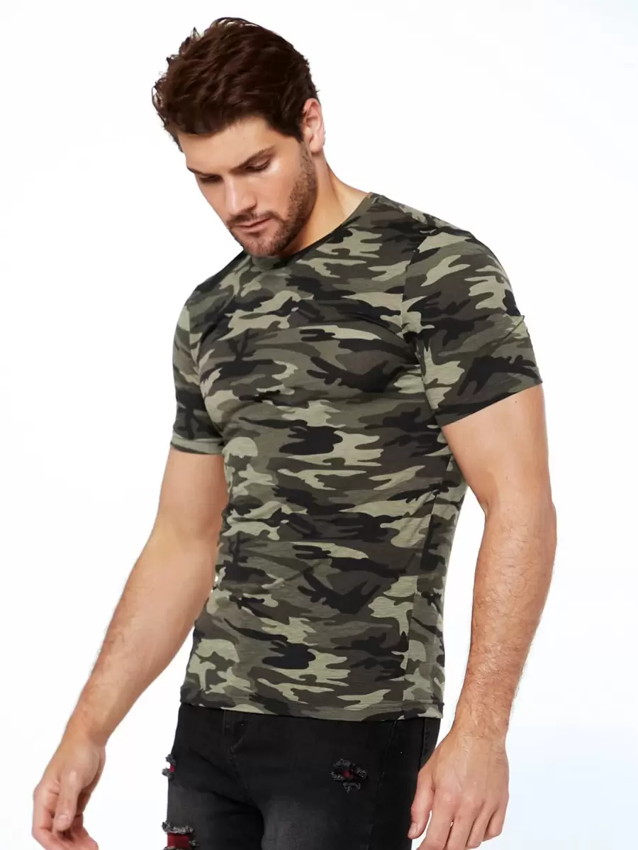 Manfinity VCAY Men Camo Print Short Sleeve Tee, For Going Out - Multicolor - View 1