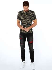 Manfinity VCAY Men Camo Print Short Sleeve Tee, For Going Out - Multicolor - View 4