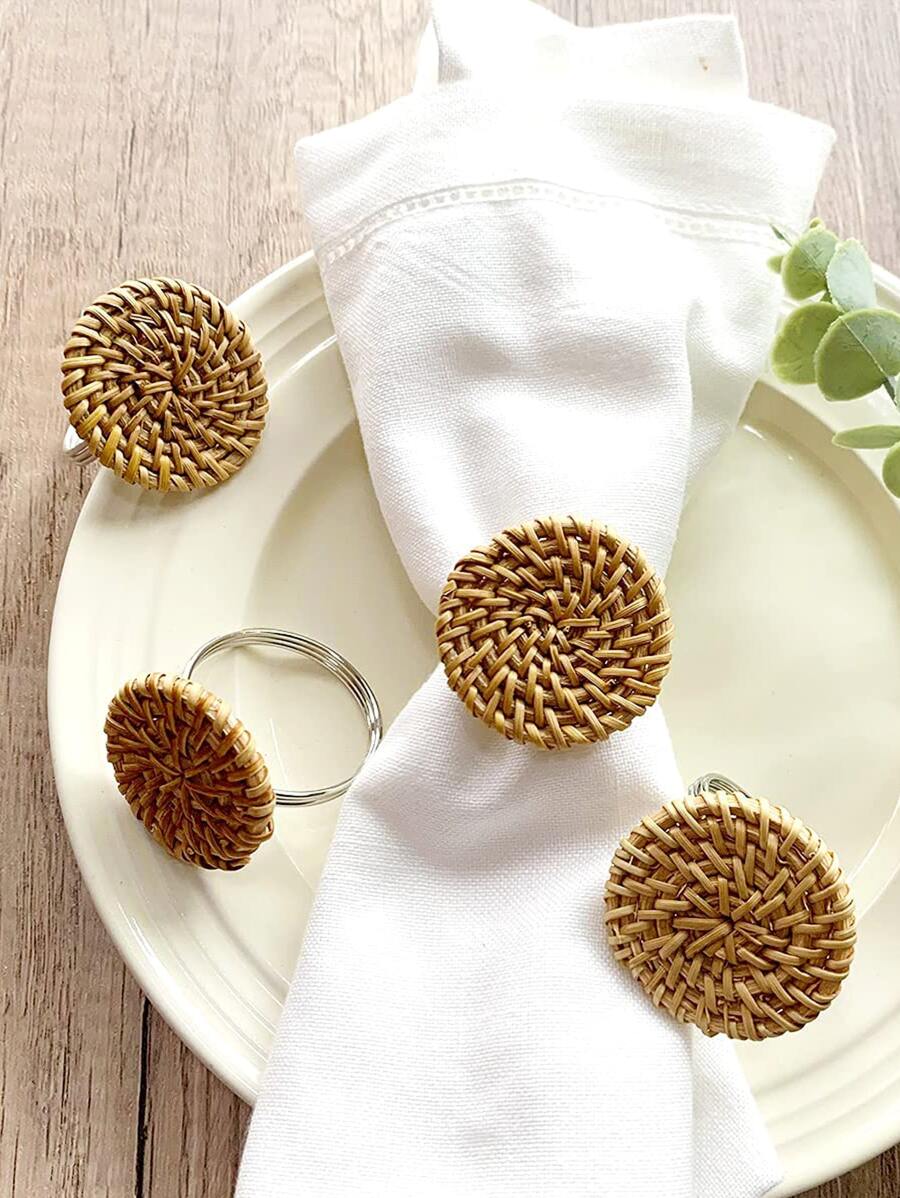 4pcs Wooden Napkin Ring - Multicolor - View 1