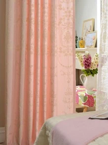 Panel única Cortina opaca con damasco con bordado - Rosa Pálido - Ver 1