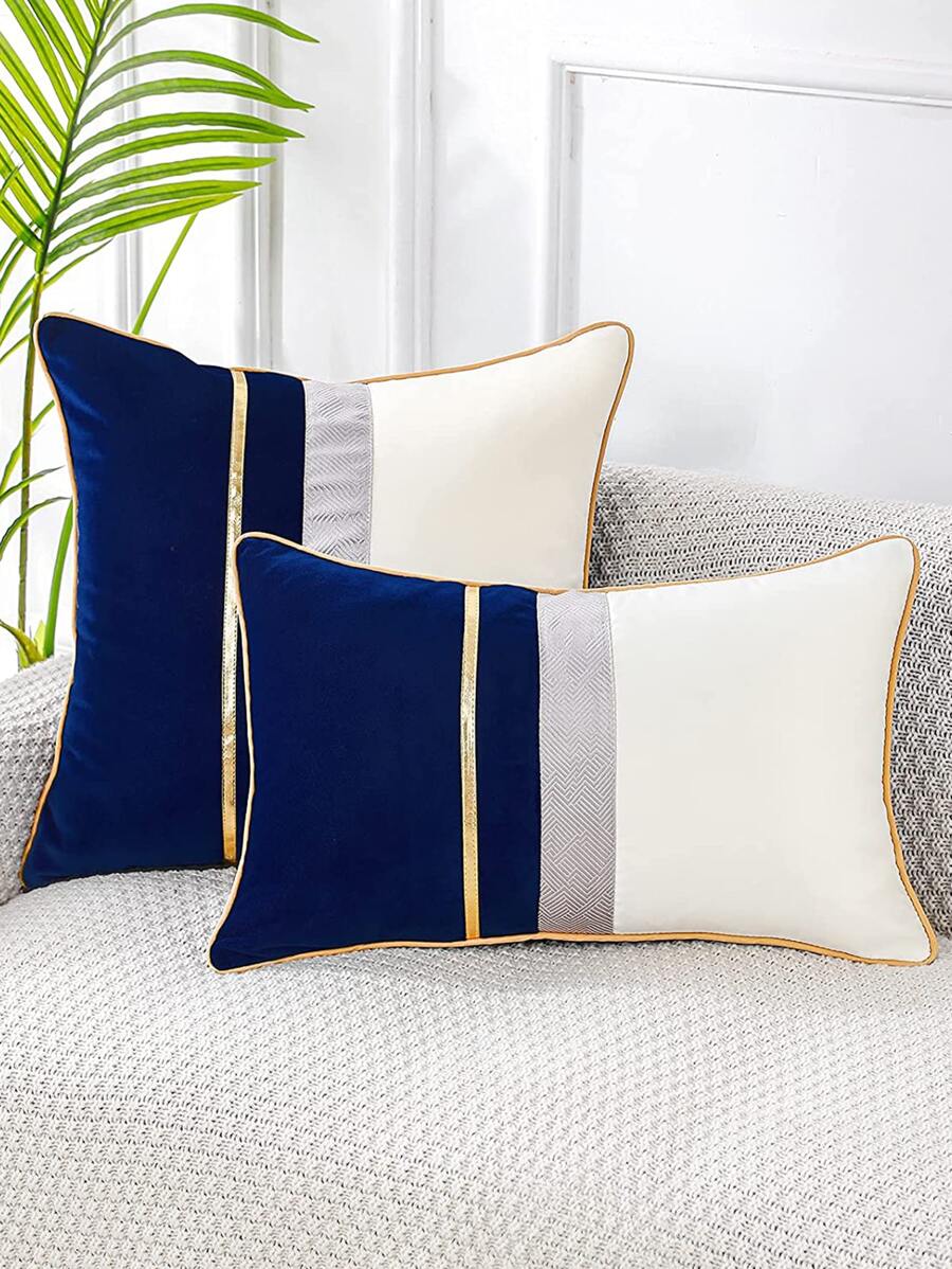 1入組撞色靠墊套不附帶墊芯 - 藍白色 - 查看 1