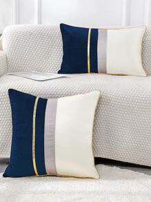 1入組撞色靠墊套不附帶墊芯 - 藍白色 - 查看 5
