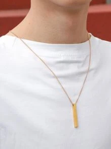 RINTOLER Men Rectangle Charm Necklace, For Jewelry Gift And Party - Yellow Gold - View 4