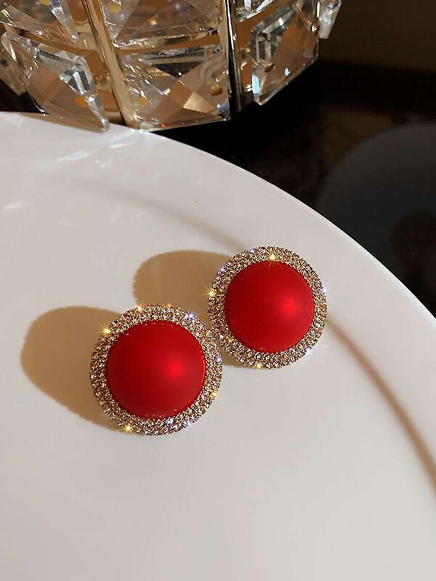 Bông tai trang trí bằng đá rhinestone - Đỏ - Xem 1