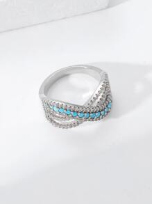 Cubic Zirconia & Turquoise Decor Ring - Multicolor - View 2