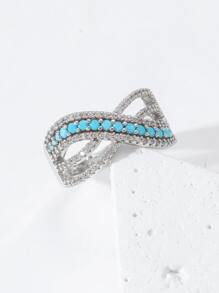Cubic Zirconia & Turquoise Decor Ring - Multicolor - View 3