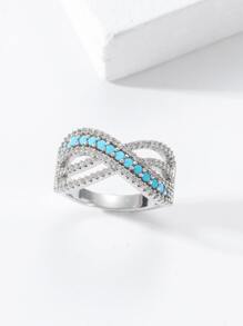 Cubic Zirconia & Turquoise Decor Ring - Multicolor - View 4