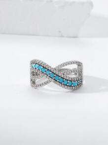 Cubic Zirconia & Turquoise Decor Ring - Multicolor - View 5