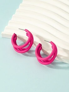 Bông tai nhiều lớp Cuff Hoop - Màu Hồng Tươi - Xem 2