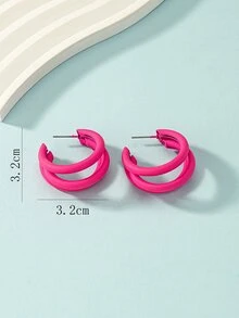 Bông tai nhiều lớp Cuff Hoop - Màu Hồng Tươi - Xem 3