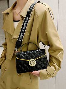 Quilted Detail Flap Square Bag - Black - View 1