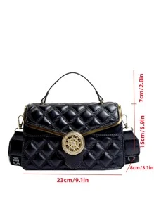 Quilted Detail Flap Square Bag - Black - View 3