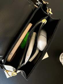 Quilted Detail Flap Square Bag - Black - View 5