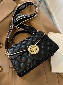 Quilted Detail Flap Square Bag - Black - View 7