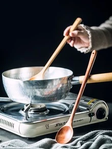 1pc Wooden Ladle, Long Handle Soup Spoon For Kitchen - Coffee Brown - View 2