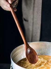 1pc Wooden Ladle, Long Handle Soup Spoon For Kitchen - Coffee Brown - View 1