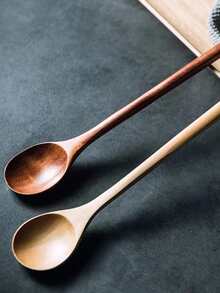 1pc Wooden Ladle, Long Handle Soup Spoon For Kitchen - Coffee Brown - View 3