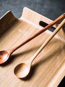 1pc Wooden Ladle, Long Handle Soup Spoon For Kitchen - Coffee Brown - View 5