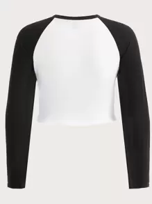SHEIN EZwear Plus Figure & Letter Graphic Raglan Sleeve Tee - Black and White - View 2
