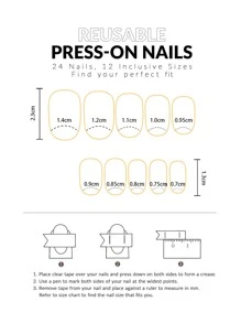 24pcs Long Oval Shape Simple French Style Black Edge False Nails Set For Nail Art, Suitable For Students, Ladies, Party, Dance, Daily Wear Press On Nails Nail Supplies - Multicolor - View 4