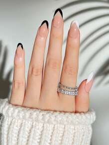 Elevate Your Style with 24pcs Long Almond French Style Contrast Trim Fake Nail & 1pc Nail File & 1sheet Tape - Multicolor - View 1