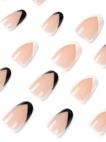 Elevate Your Style with 24pcs Long Almond French Style Contrast Trim Fake Nail & 1pc Nail File & 1sheet Tape - Multicolor - View 5