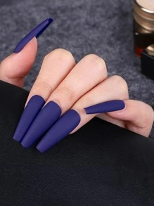 24pcs Long Coffin Solid Fake Nail & 1pc Nail File & 1sheet Tape - Royal Blue - View 1